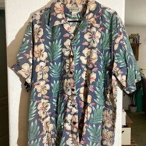 Floral Men's Shirt - Blue and Green